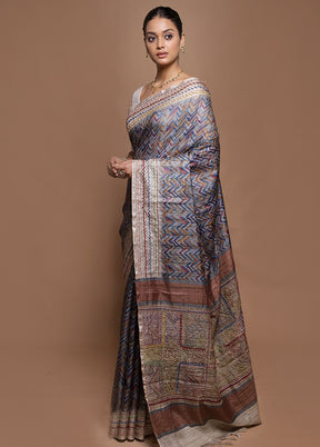 Blue Tussar Silk Saree With Blouse Piece