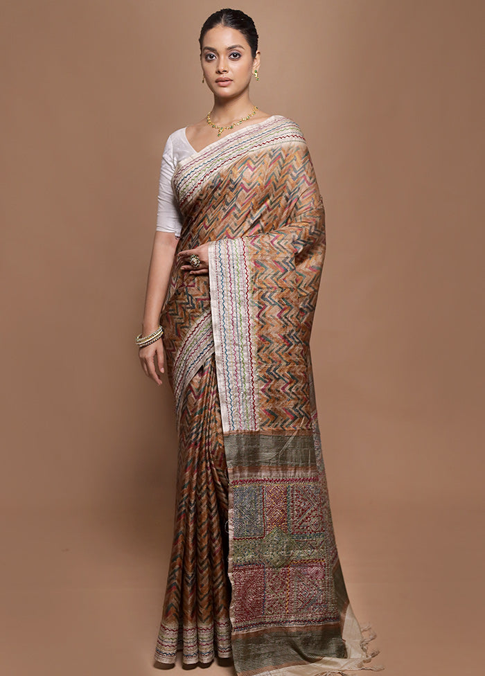 Yellow Tussar Silk Saree With Blouse Piece