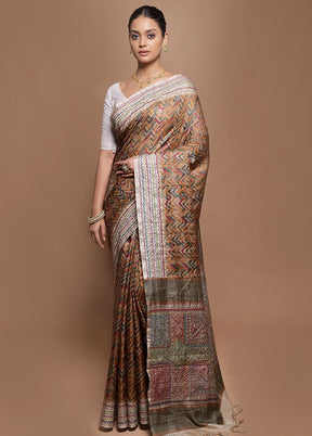 Yellow Tussar Silk Saree With Blouse Piece