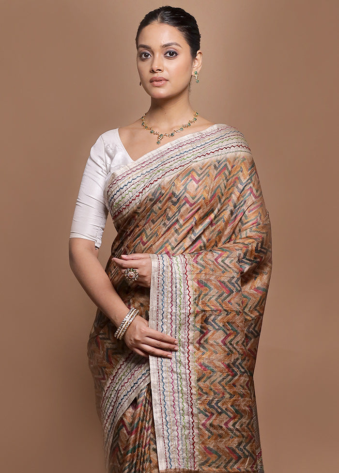 Yellow Tussar Silk Saree With Blouse Piece