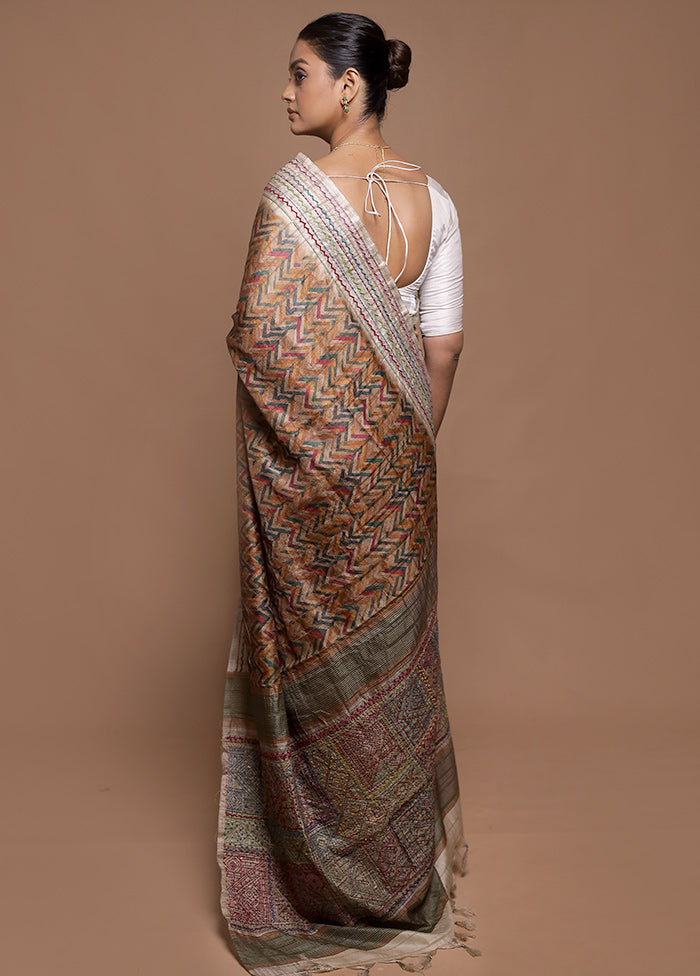 Yellow Tussar Silk Saree With Blouse Piece