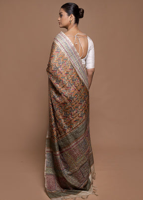 Yellow Tussar Silk Saree With Blouse Piece