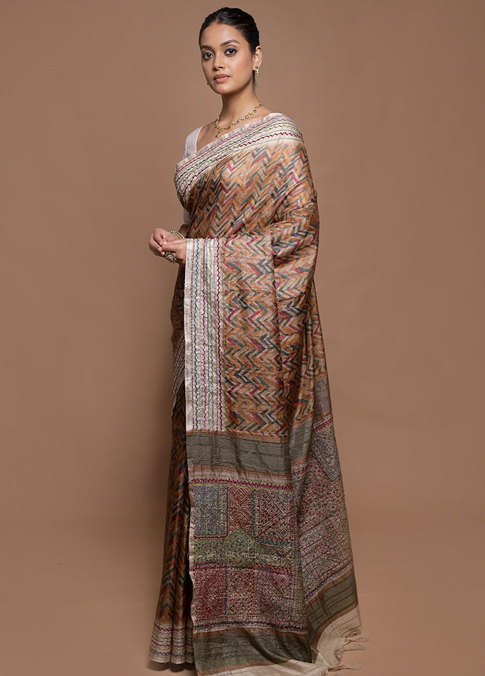 Yellow Tussar Silk Saree With Blouse Piece