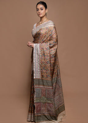 Yellow Tussar Silk Saree With Blouse Piece