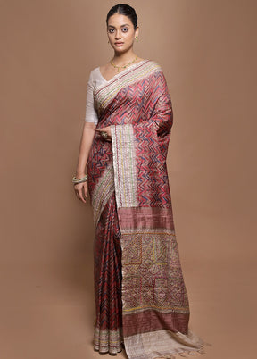 Pink Tussar Silk Saree With Blouse Piece