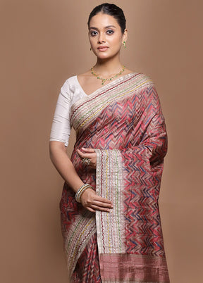 Pink Tussar Silk Saree With Blouse Piece