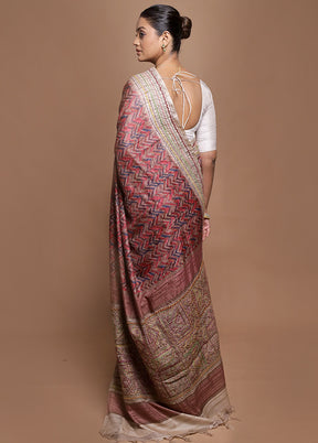 Pink Tussar Silk Saree With Blouse Piece