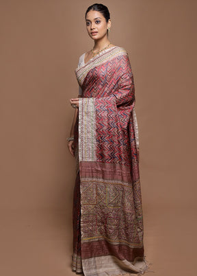 Pink Tussar Silk Saree With Blouse Piece