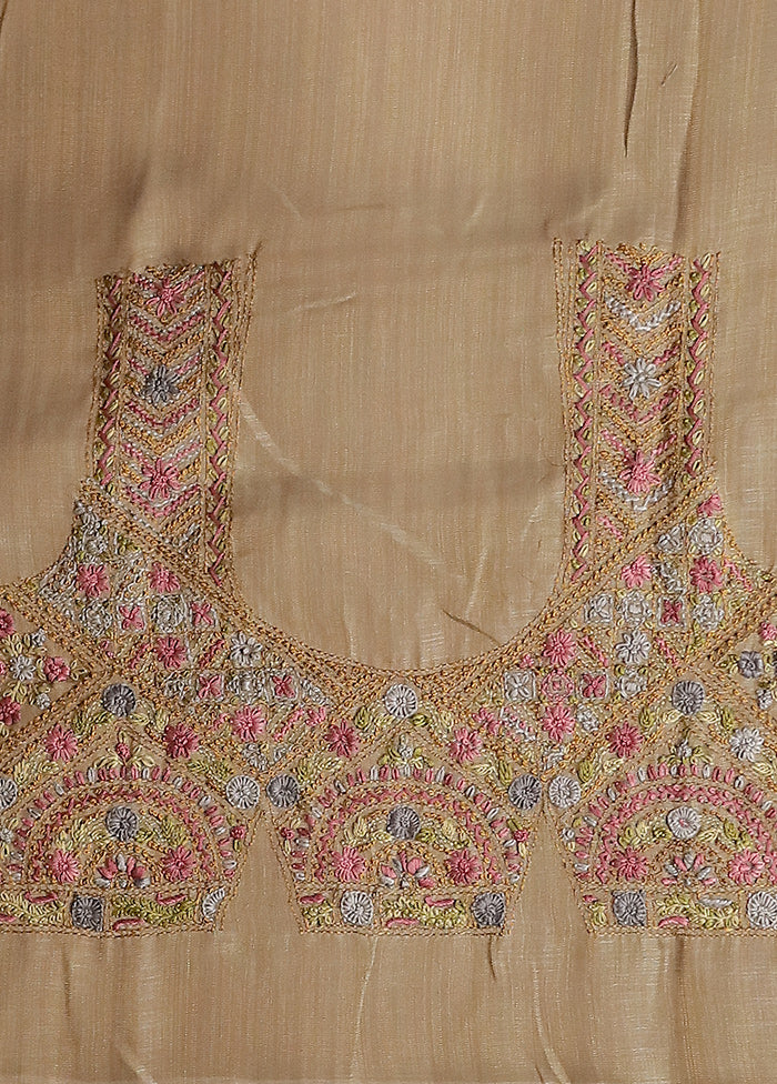 Cream Linen Silk Saree With Blouse Piece