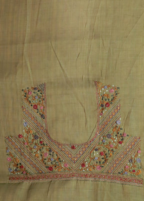 Green Linen Silk Saree With Blouse Piece