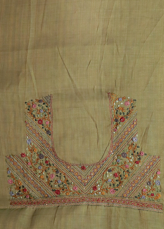 Green Linen Silk Saree With Blouse Piece