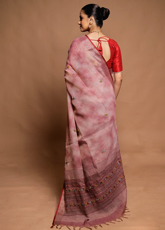 Pink Linen Silk Saree With Blouse Piece
