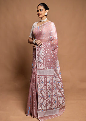 Cream Tant Jamdani Saree Without Blouse Piece