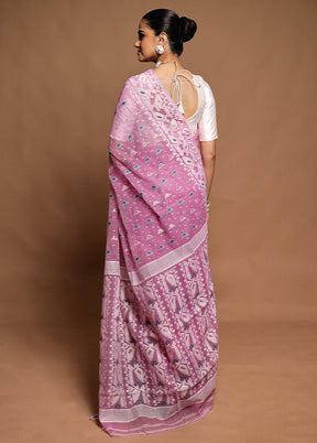 Purple Tant Jamdani Saree Without Blouse Piece