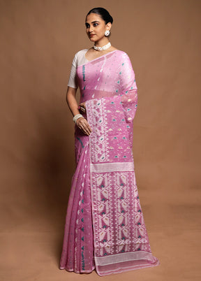 Purple Tant Jamdani Saree Without Blouse Piece