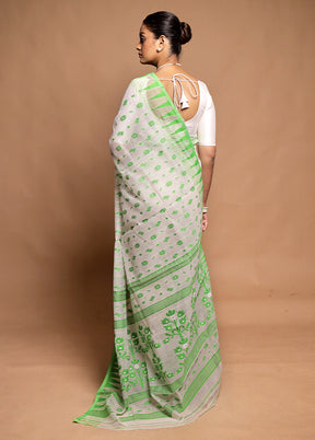 White Tant Jamdani Saree Without Blouse Piece