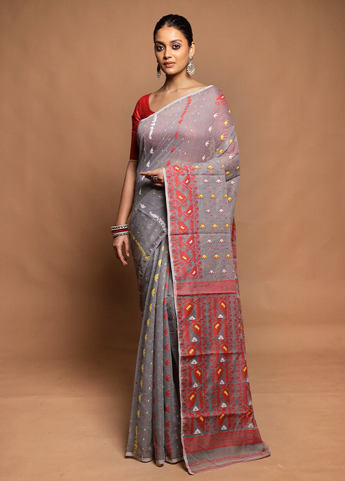 Grey Tant Jamdani Saree Without Blouse Piece