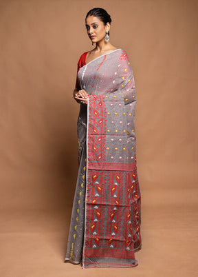 Grey Tant Jamdani Saree Without Blouse Piece