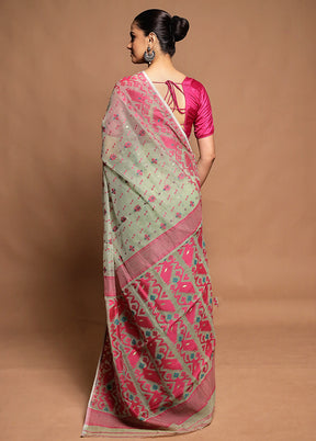 Green Tant Jamdani Saree Without Blouse Piece