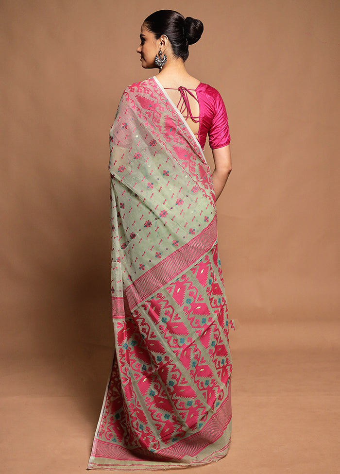 Green Tant Jamdani Saree Without Blouse Piece