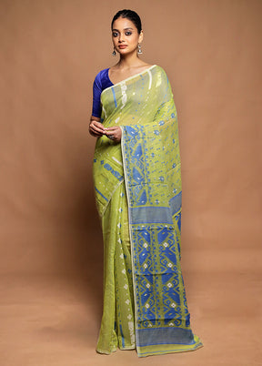 Green Tant Jamdani Saree Without Blouse Piece