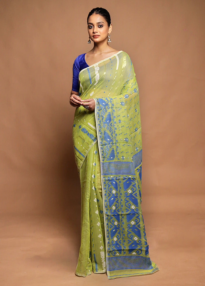 Green Tant Jamdani Saree Without Blouse Piece