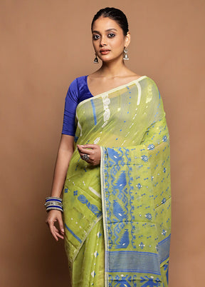 Green Tant Jamdani Saree Without Blouse Piece