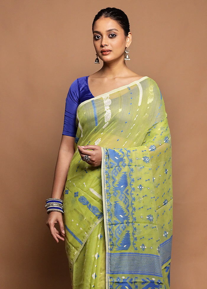 Green Tant Jamdani Saree Without Blouse Piece