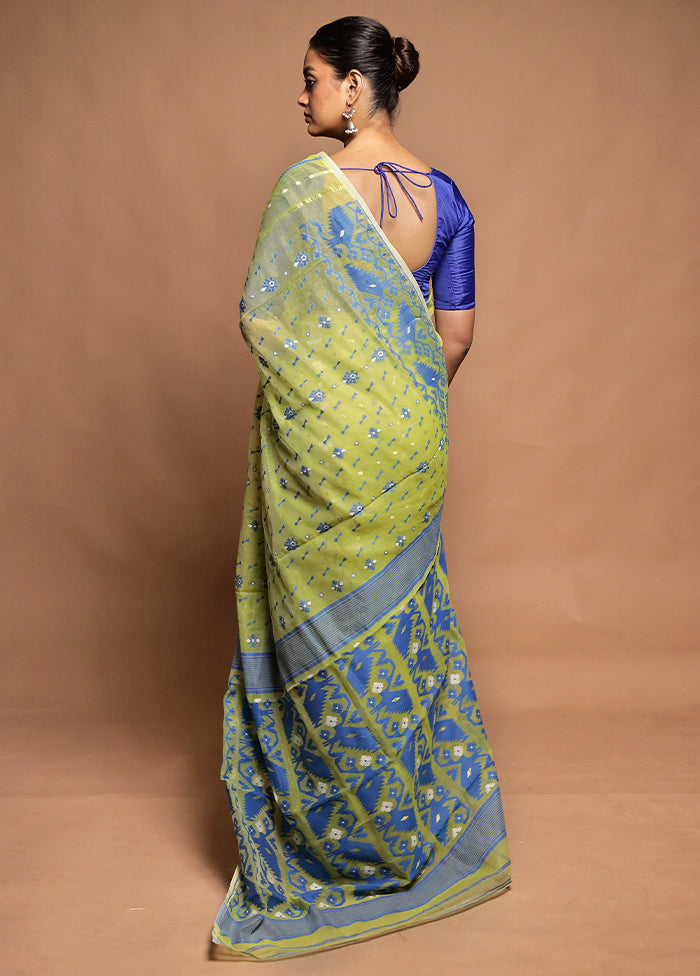 Green Tant Jamdani Saree Without Blouse Piece