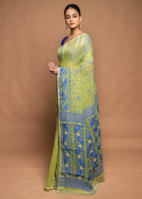 Green Tant Jamdani Saree Without Blouse Piece