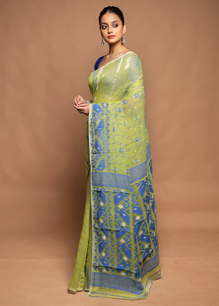 Green Tant Jamdani Saree Without Blouse Piece
