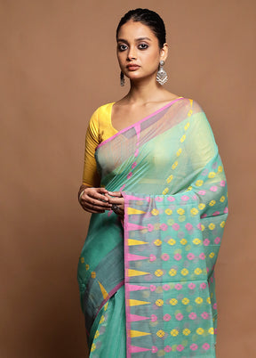 Green Tant Jamdani Saree Without Blouse Piece