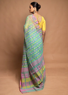 Green Tant Jamdani Saree Without Blouse Piece