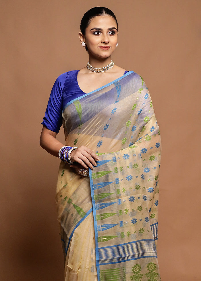 Cream Tant Jamdani Saree Without Blouse Piece