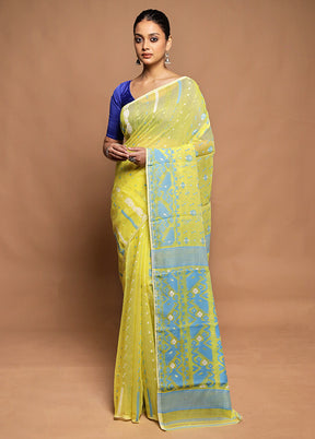 Blue Tant Jamdani Saree Without Blouse Piece
