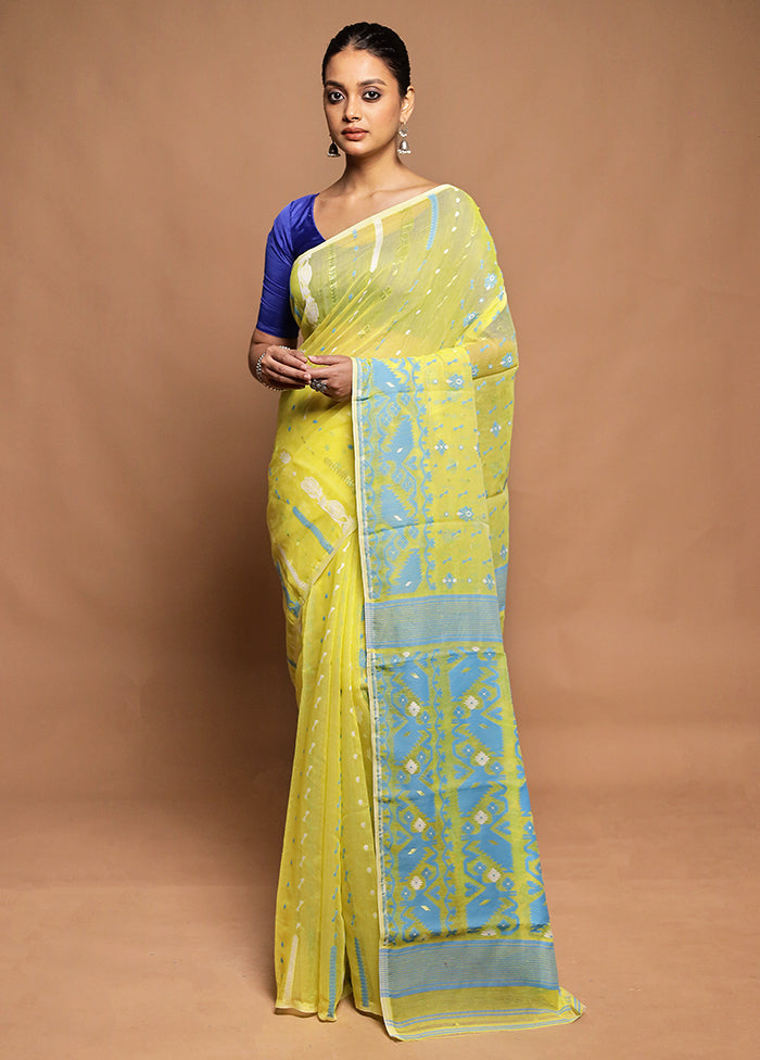 Blue Tant Jamdani Saree Without Blouse Piece