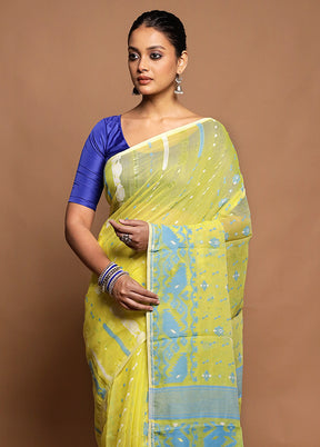 Blue Tant Jamdani Saree Without Blouse Piece