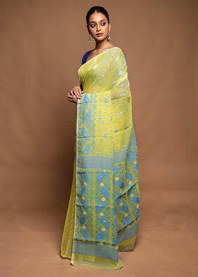 Blue Tant Jamdani Saree Without Blouse Piece