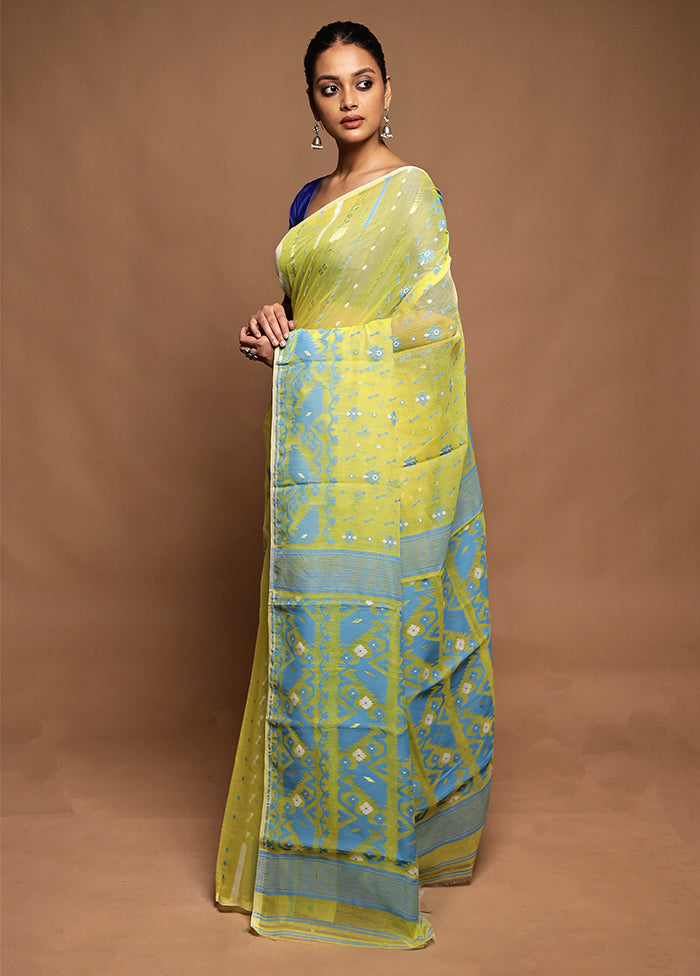 Blue Tant Jamdani Saree Without Blouse Piece