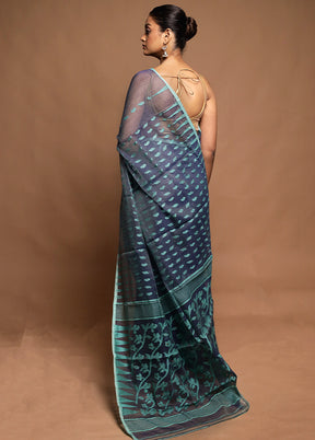 Blue Tant Jamdani Saree Without Blouse Piece