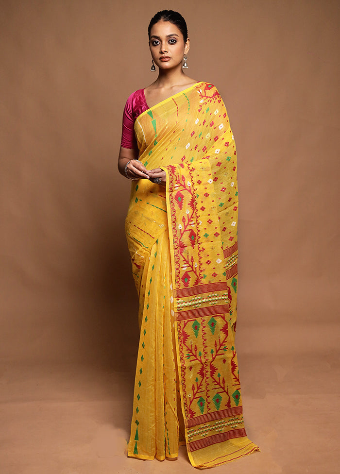 Yellow Tant Jamdani Saree Without Blouse Piece