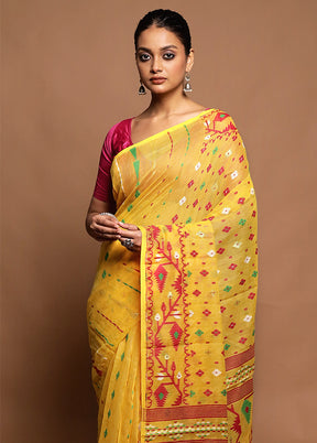 Yellow Tant Jamdani Saree Without Blouse Piece