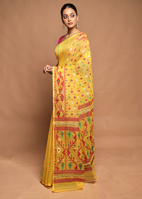 Yellow Tant Jamdani Saree Without Blouse Piece