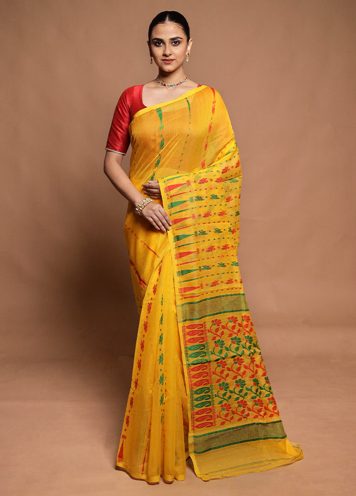 Yellow Tant Jamdani Saree Without Blouse Piece