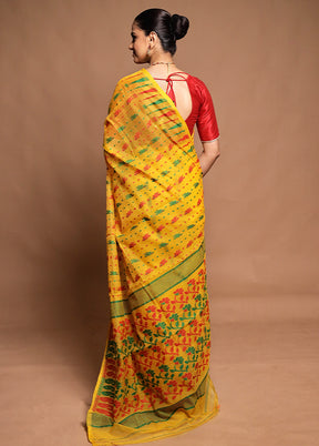 Yellow Tant Jamdani Saree Without Blouse Piece