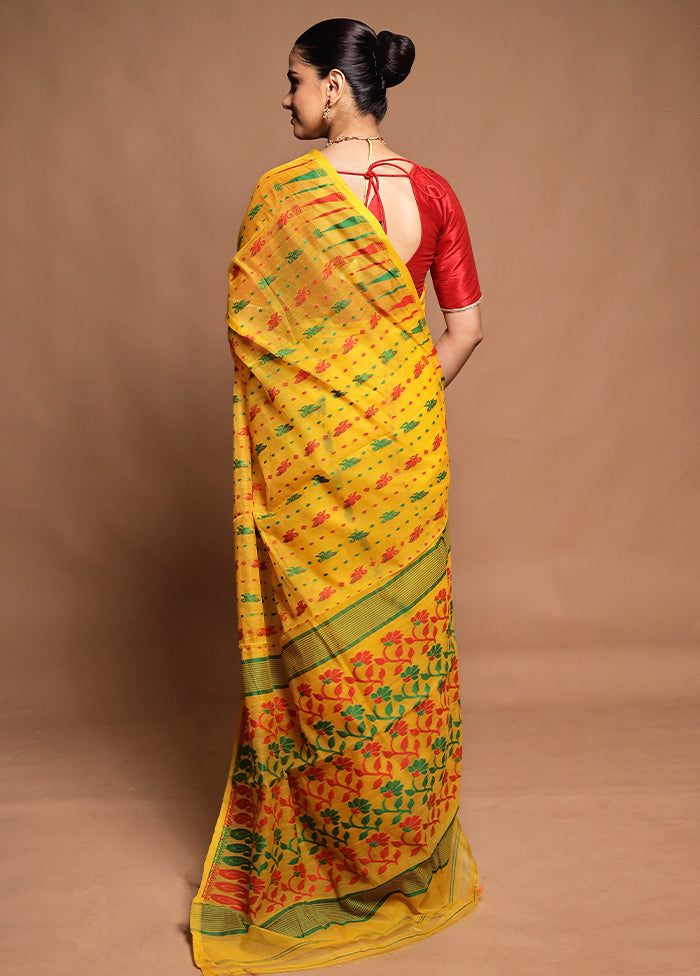 Yellow Tant Jamdani Saree Without Blouse Piece