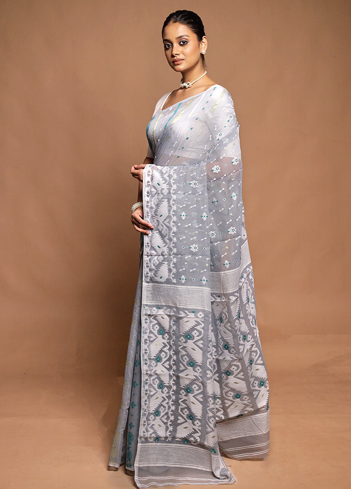Grey Tant Jamdani Saree Without Blouse Piece