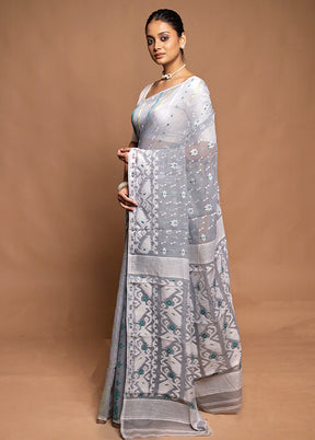 Grey Tant Jamdani Saree Without Blouse Piece