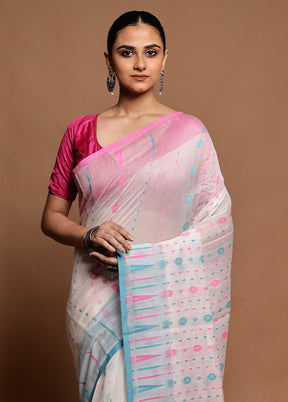 Pink Tant Jamdani Saree Without Blouse Piece