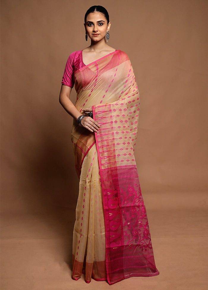 Pink Tant Jamdani Saree Without Blouse Piece